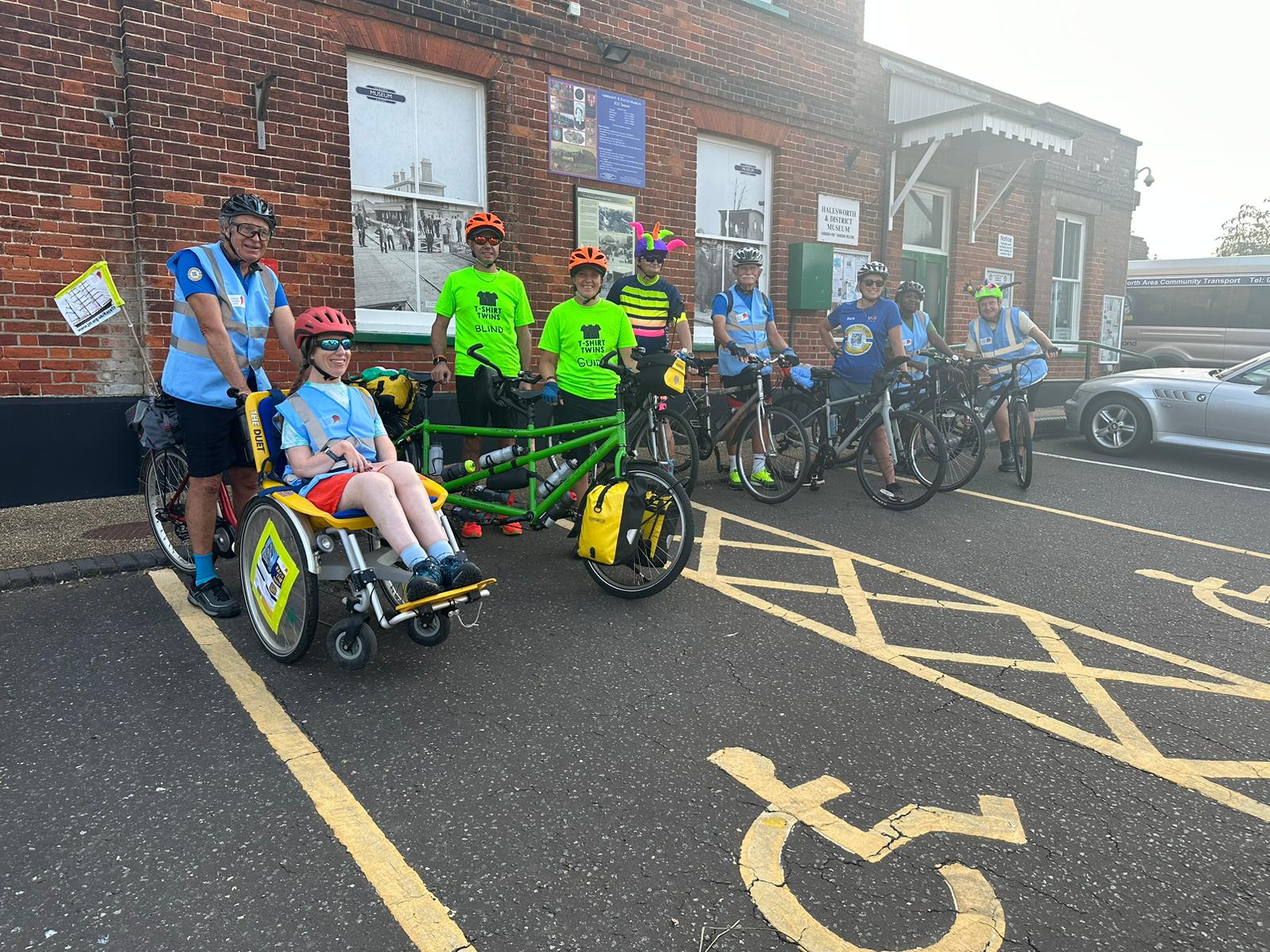 A member of the Race the Ship mixed-ability cycling team on the road between Great Yarmouth and London, September 2023
